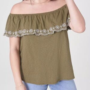 Lane Bryant- Swing Off-The-Shoulder Embroidered Top